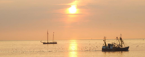 Foto: Schiffe begegnen sich im Sonnenuntergang